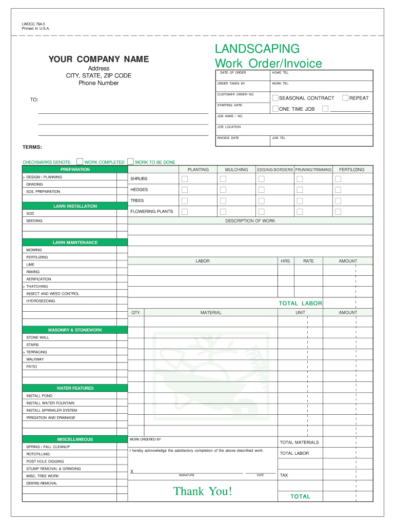 Free Printable Lawn Care Invoices