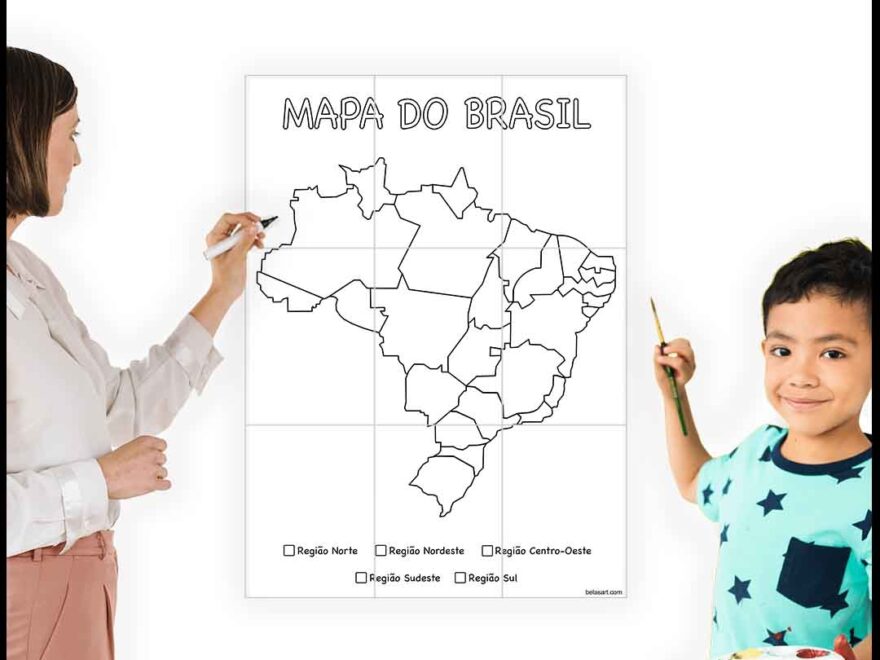 Large Printable Brazil Map In Portuguese 4 9 Or 16 Sheets Of Paper