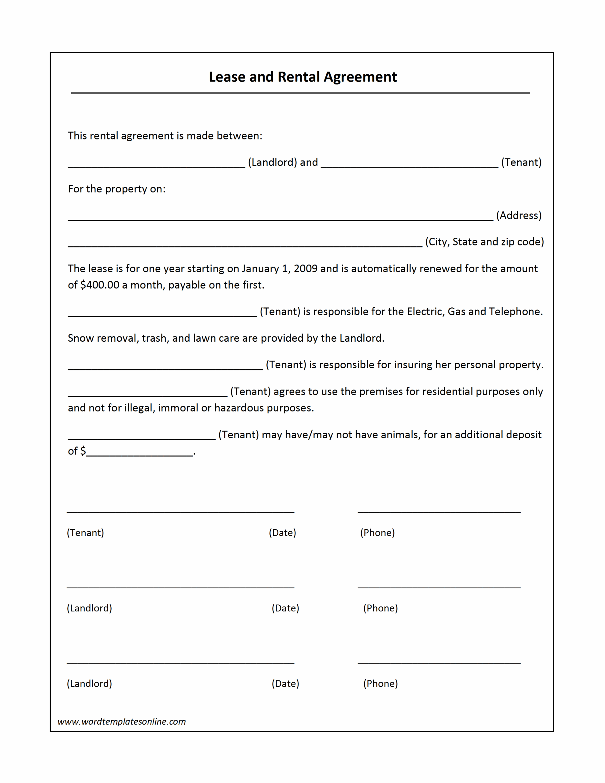 Free Printable Basic Lease Agreement