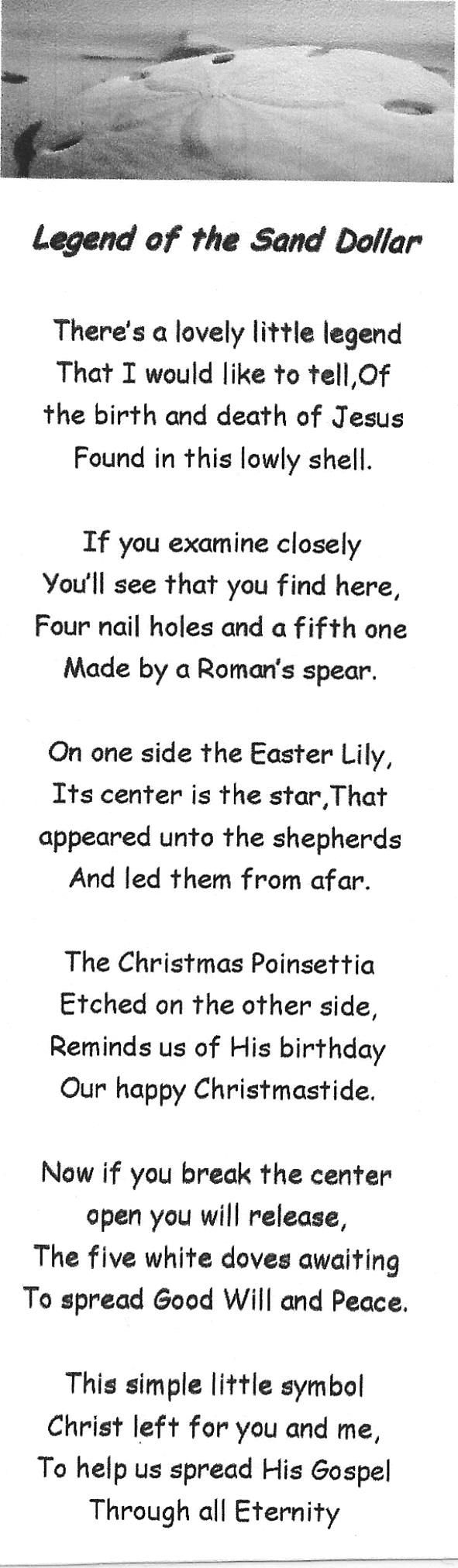 Legend Of The Sand Dollar Poem Printable