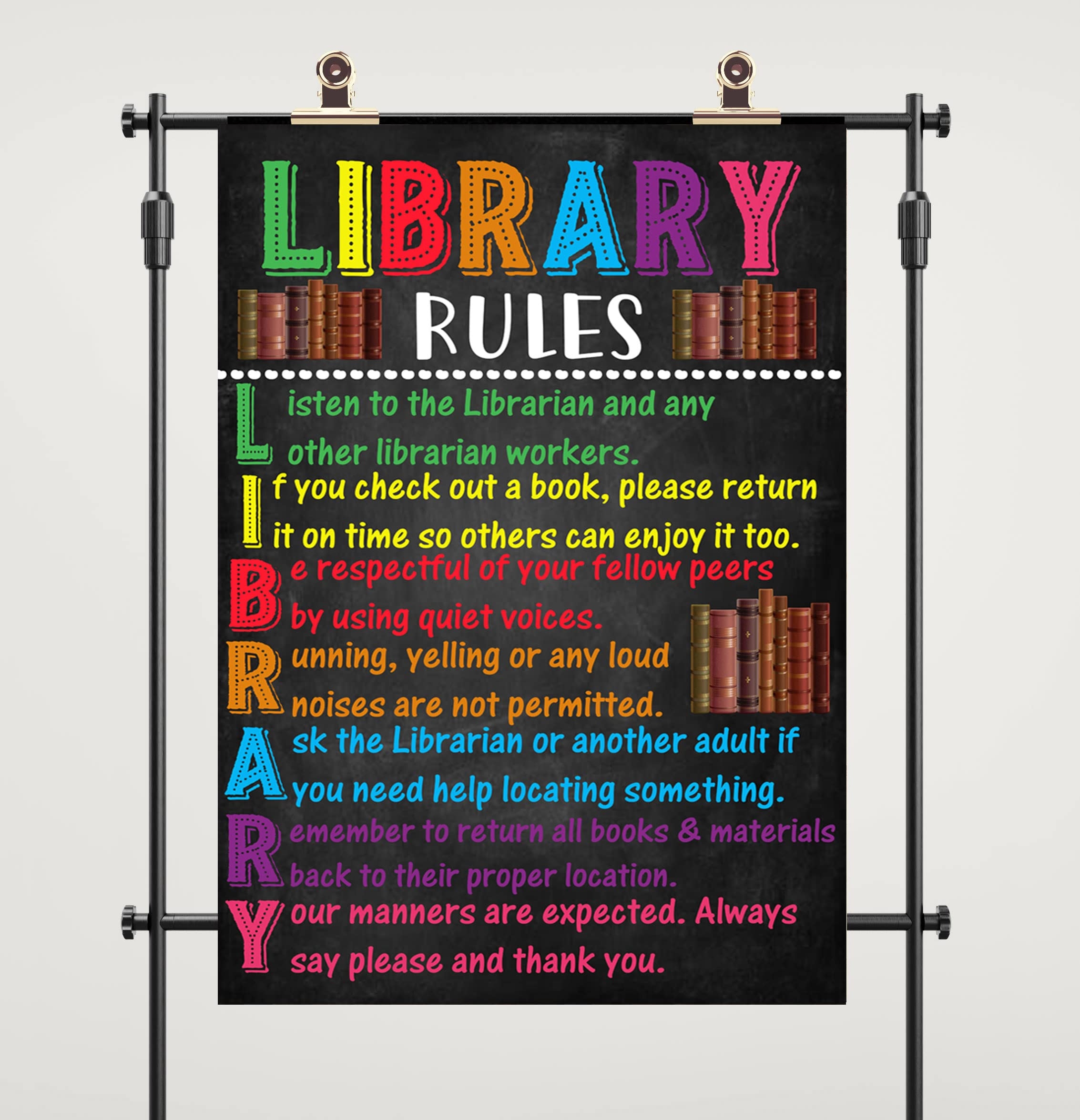 Library Rules Kids Reading And Learning Wall Art Posters Print Set Unique Motivational Decor For Kids