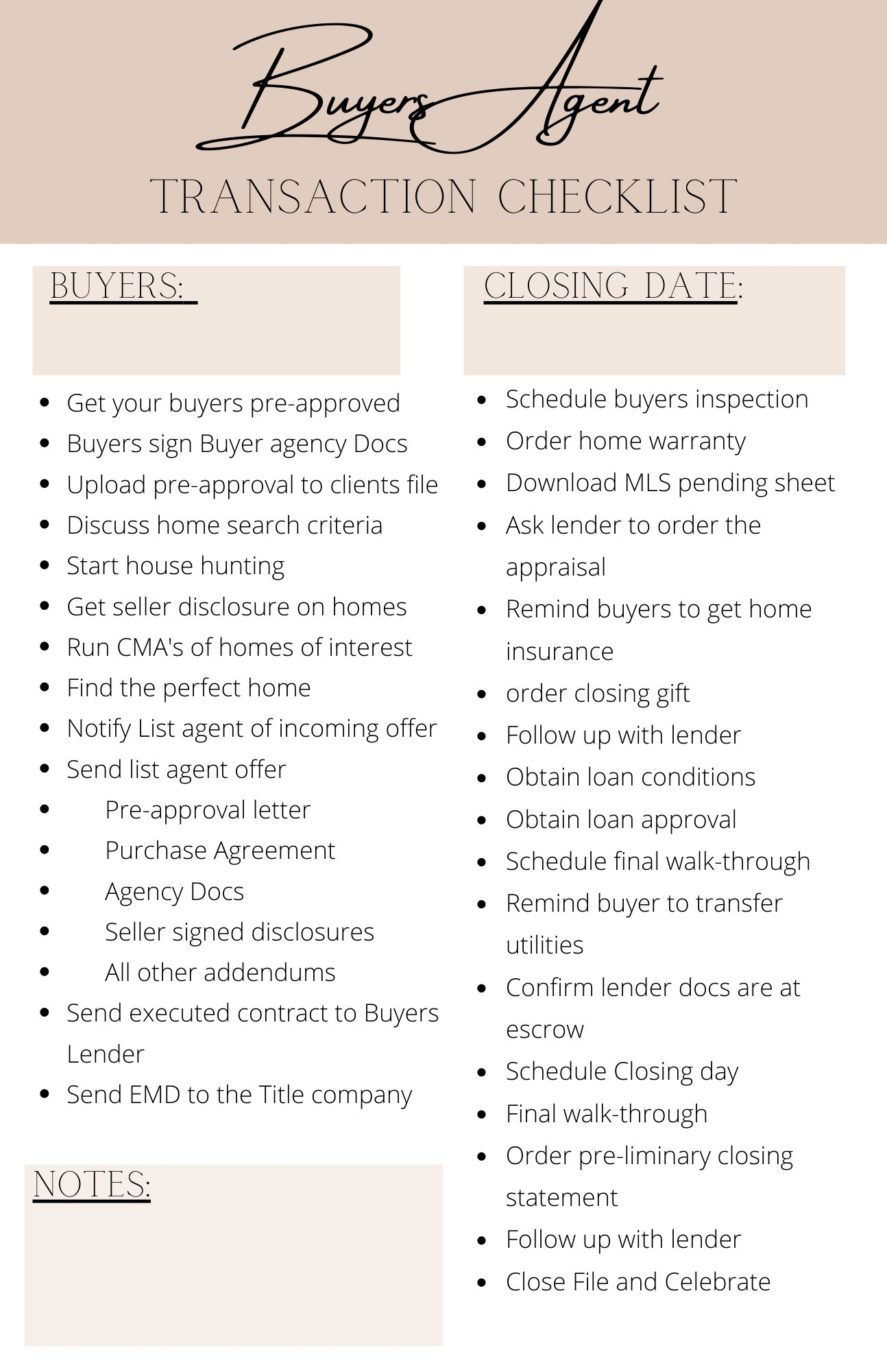 Listing Buyers Agent Checklist Real Estate Canva Instant Download Etsy