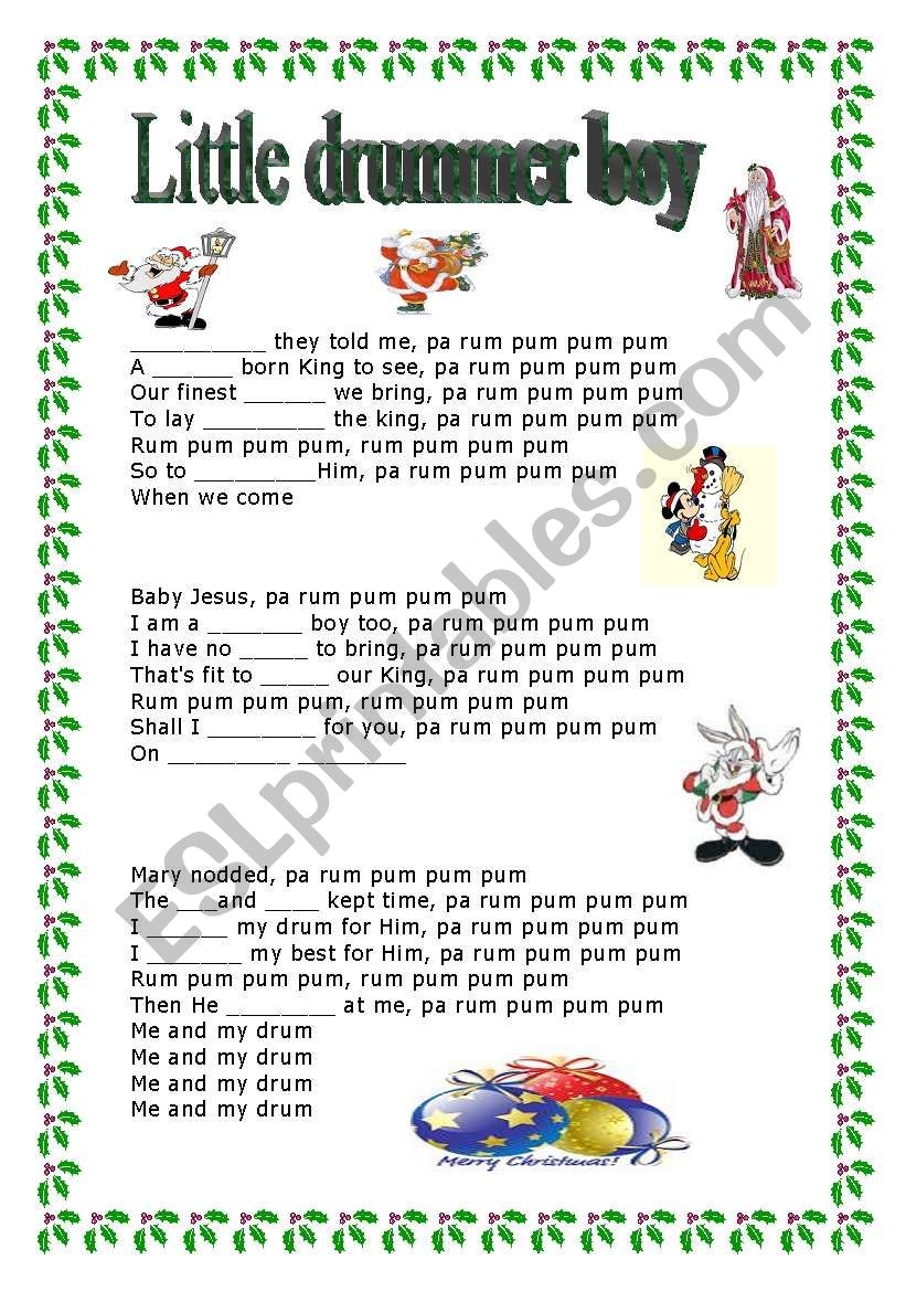 Little Drummer Boy An Interesting Christmas Carol Key ESL Worksheet By Nataliaalmoines