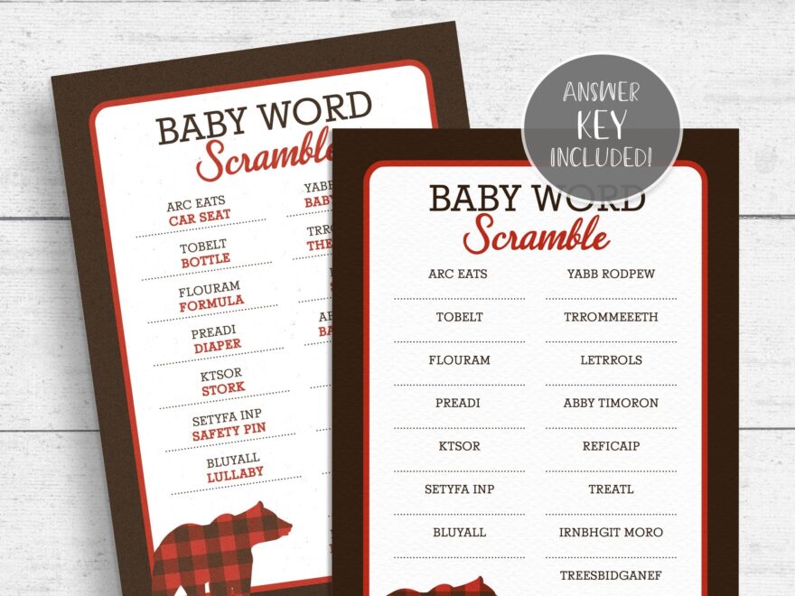 Lumberjack Baby Shower Word Scramble Game Printable Buffalo Plaid Bear DIY INSTANT DOWNLOAD LJ01 Etsy