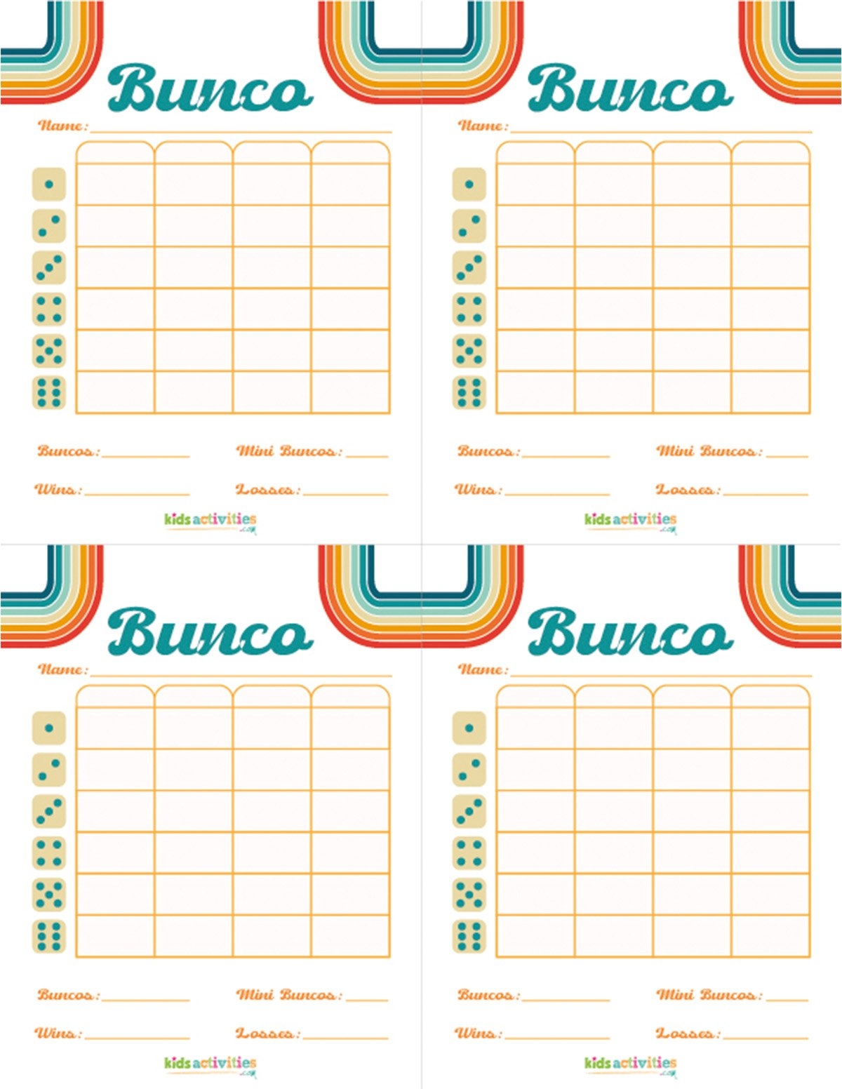 Free Bunco Score Sheets Printable