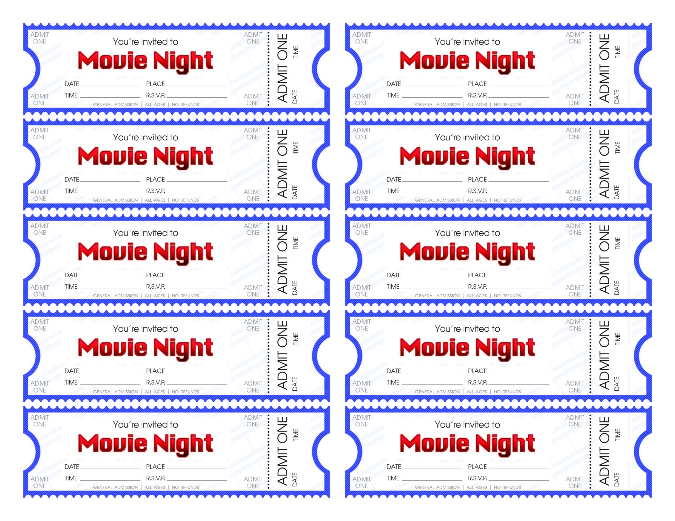 Pretend Movie Tickets Printable Free