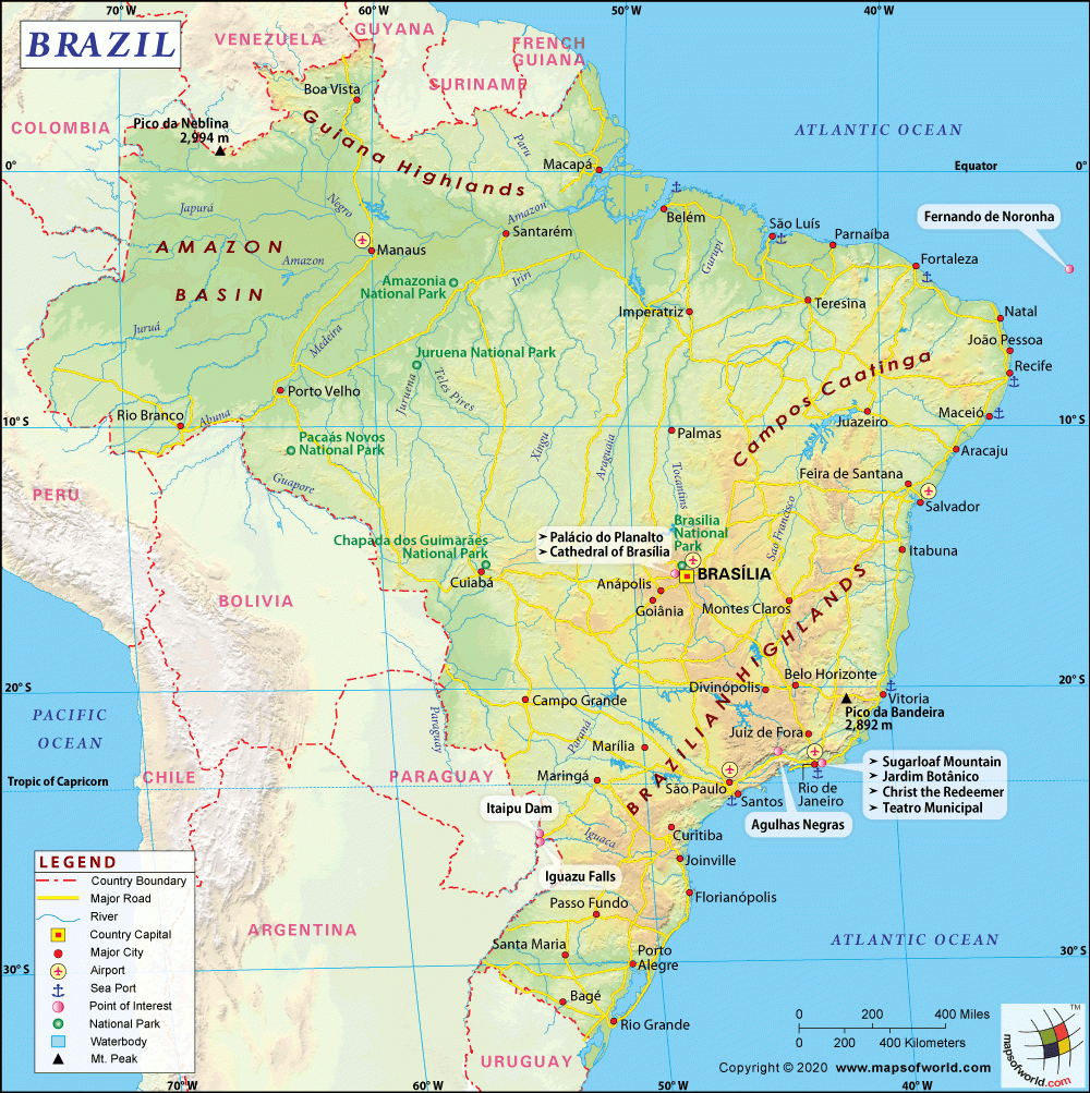 Map Of Brazil States Cities Rivers And Roads Maps Of World