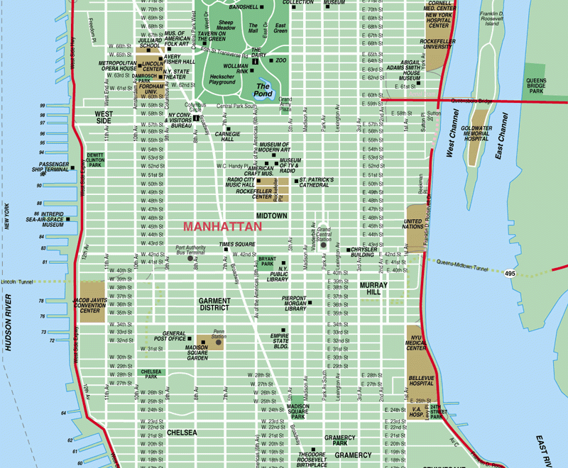 Map Of Manhattan New York City Detailed Manhattan Map