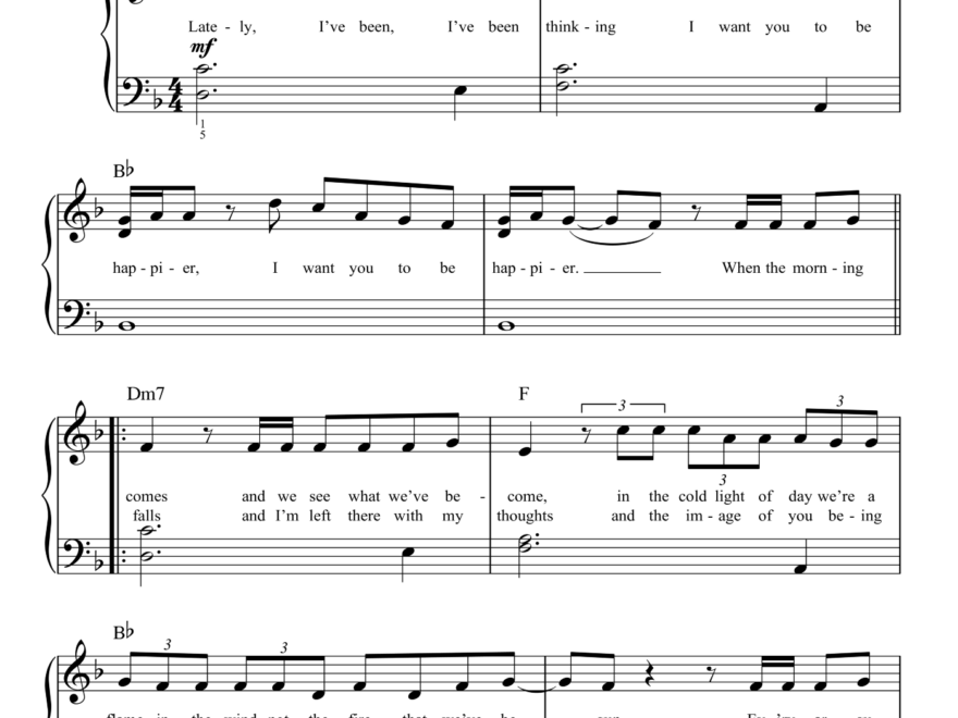 Marshmello Bastille Happier easy Sheet Music For Piano Solo