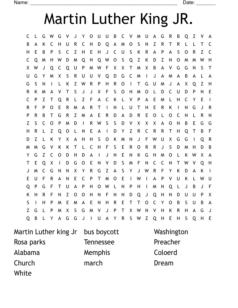 Martin Luther King JR Word Search WordMint