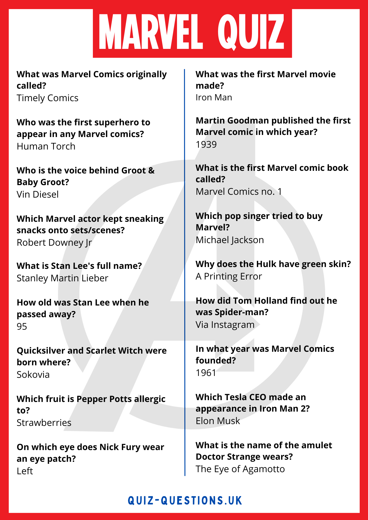 Marvel Quiz Questions Answers 2025