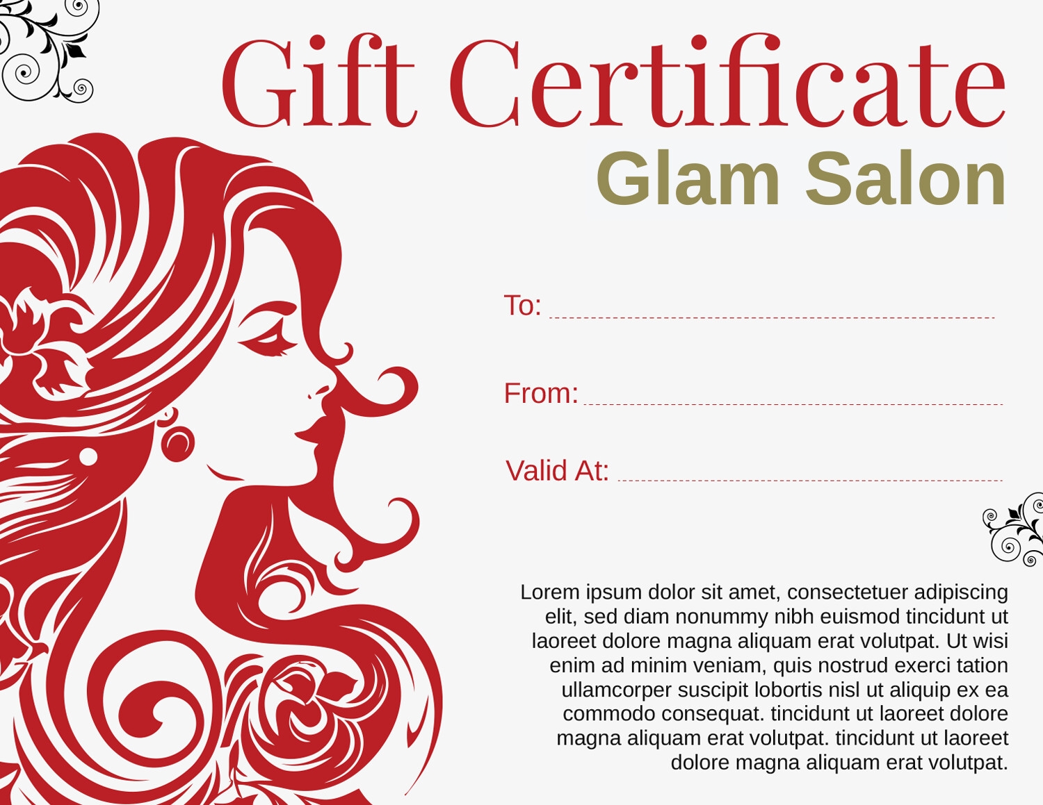 Minimal Red Hair Salon Gift Certificate Template Word Google Docs Adobe Illustrator Highfile