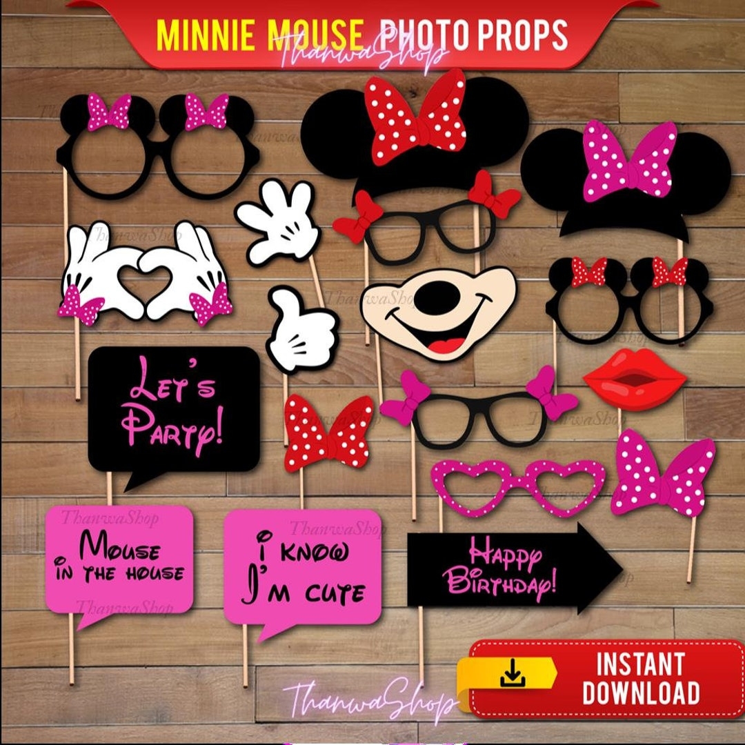 Minnie Mouse Props Mickey Mouse Birthday Decor Photobooth Props Minnie Mouse Decor Birthday Decoration Digital Download Etsy Canada