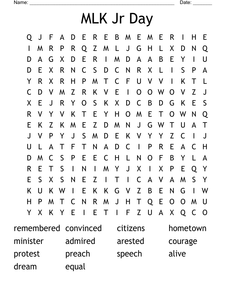 Martin Luther King Word Search Printable