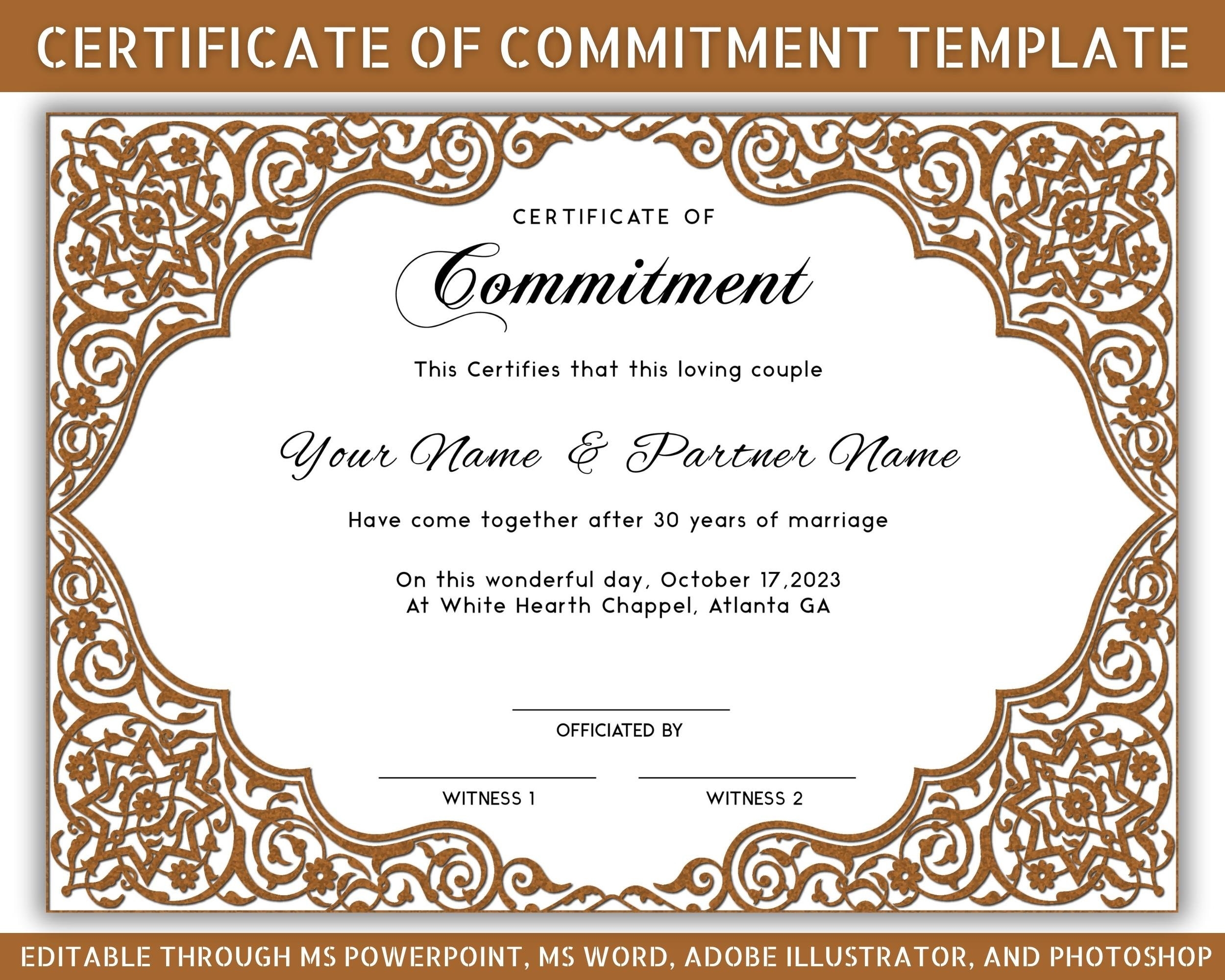 Modern Commitment Certificate Printable Certificate Of Commitment Template Editable Commitment Ceremony Certificate Etsy