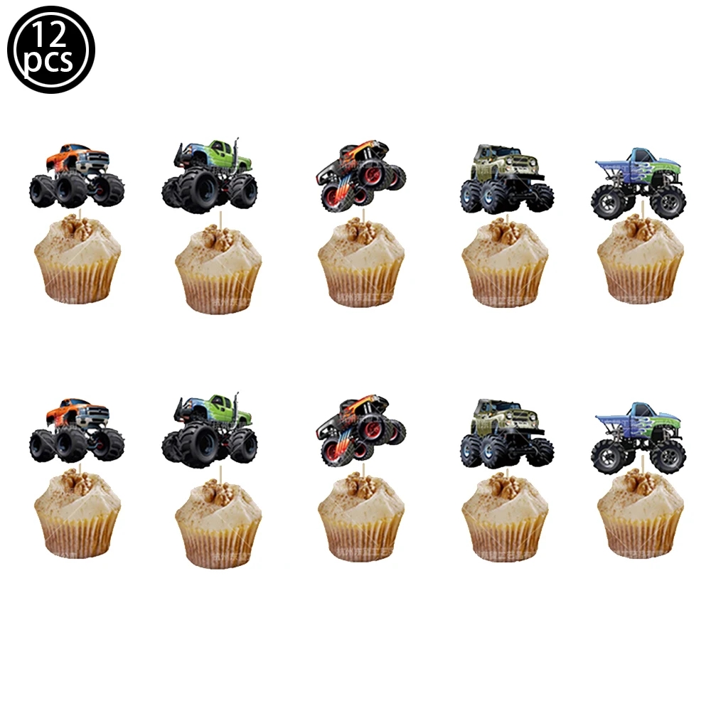 Monster Truck Cupcake Topper Jungen LKW Thema Geburtstag Party Dekorationen Zubeh r Rennwagen Kinder Babyparty LKW Kuchen Topper AliExpress