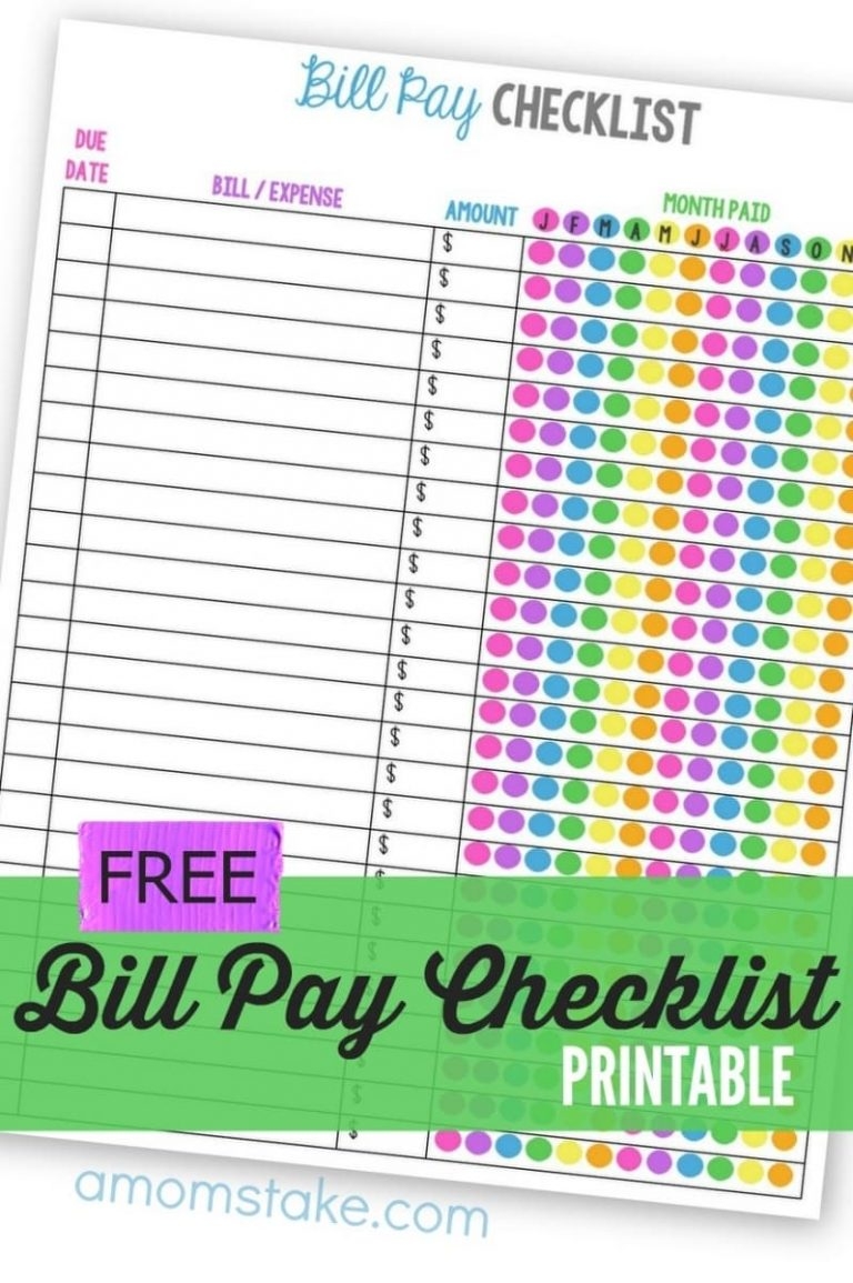 Free Printable Bill Pay Checklist