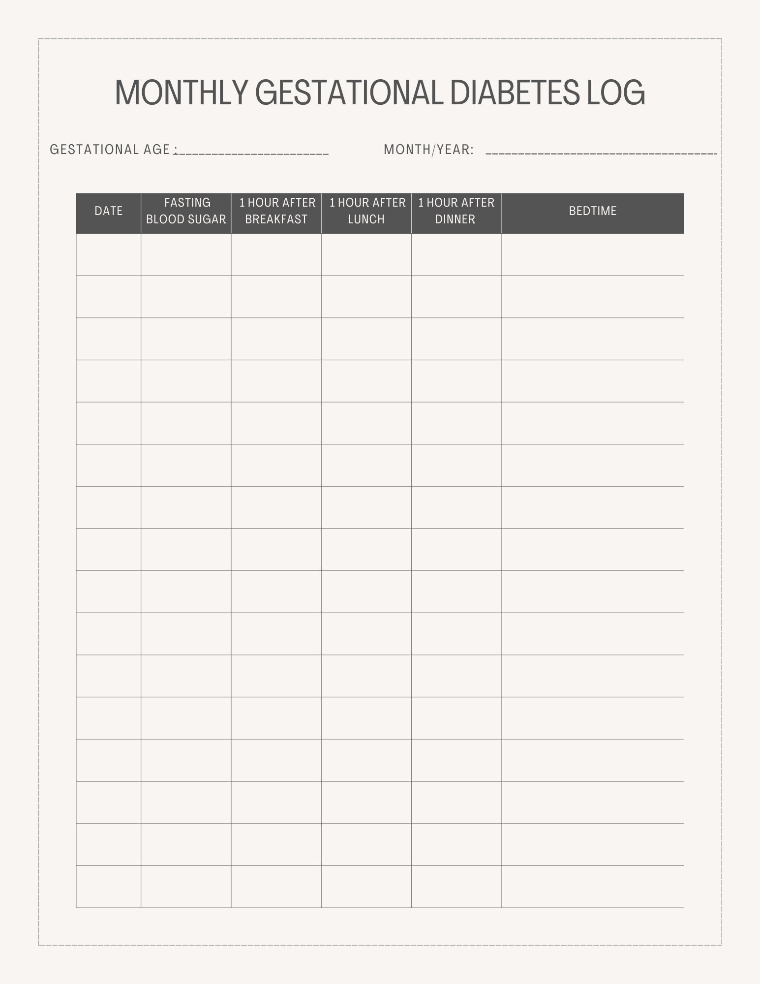 Monthly Gestational Diabetes Log Etsy