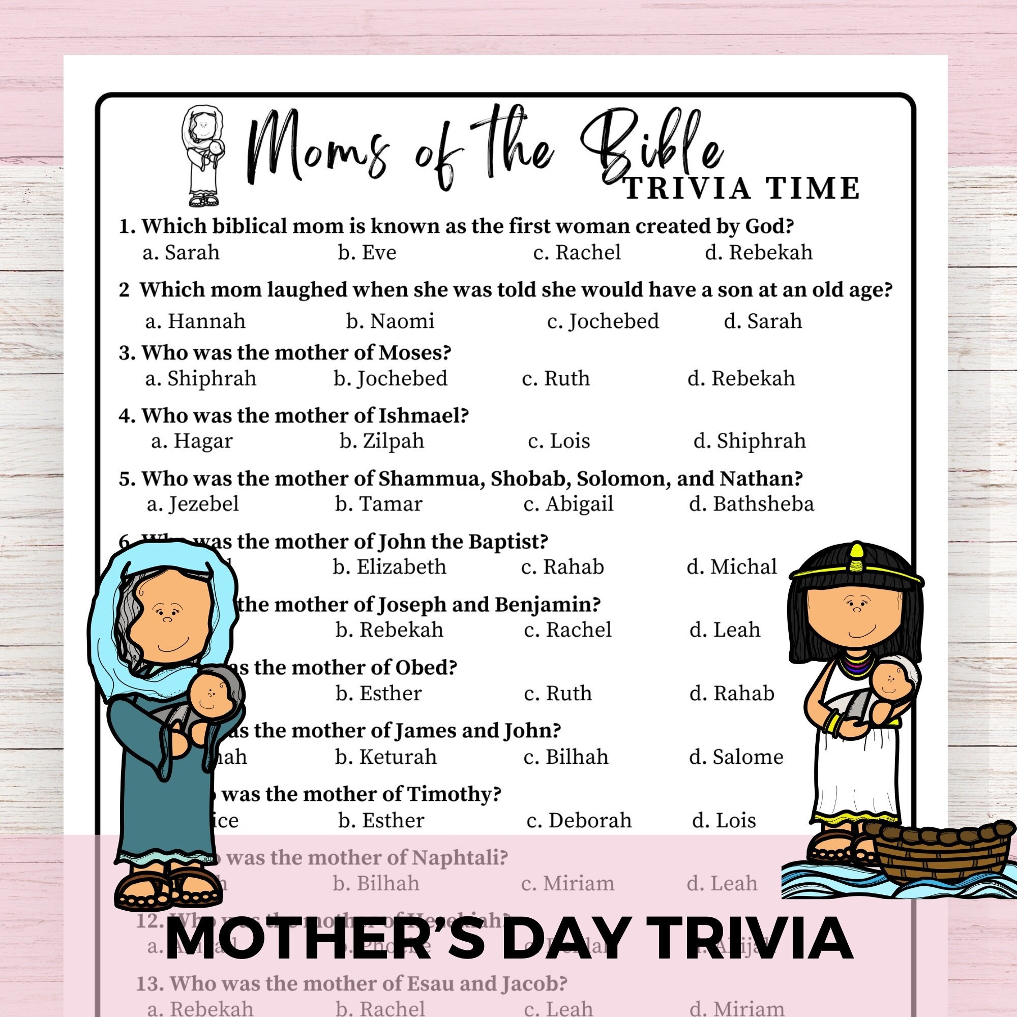 Mothers Day Mothers Of The Bible Trivia For Church And Bible Study Mothers Day Tea Sunday School Game Moms Of The Bible Trivia Quiz Etsy