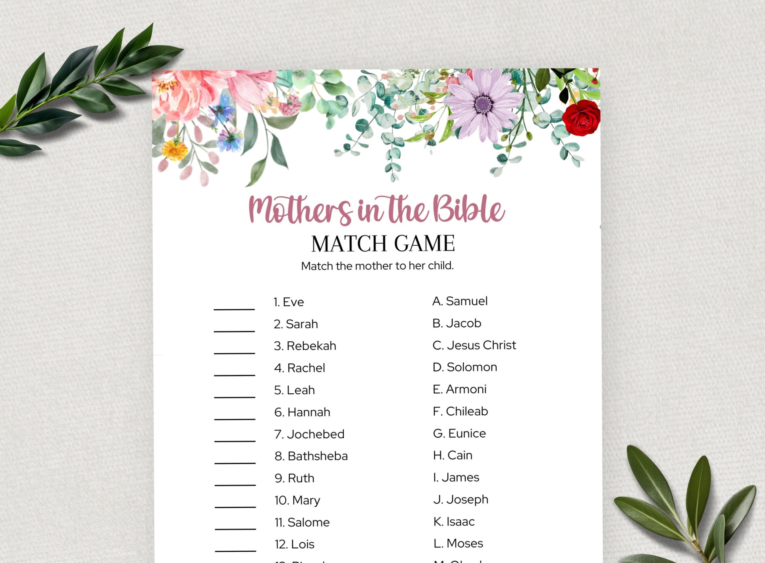 Mothers In The Bible Biblical Match Game Printable Mother s Day Game For Kids Adults Fun Sunday School Activity Bible Study Etsy