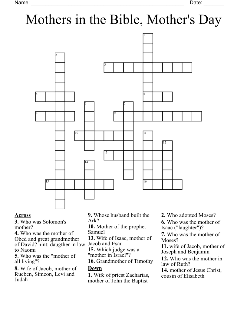 Mothers In The Bible Mother s Day Crossword WordMint