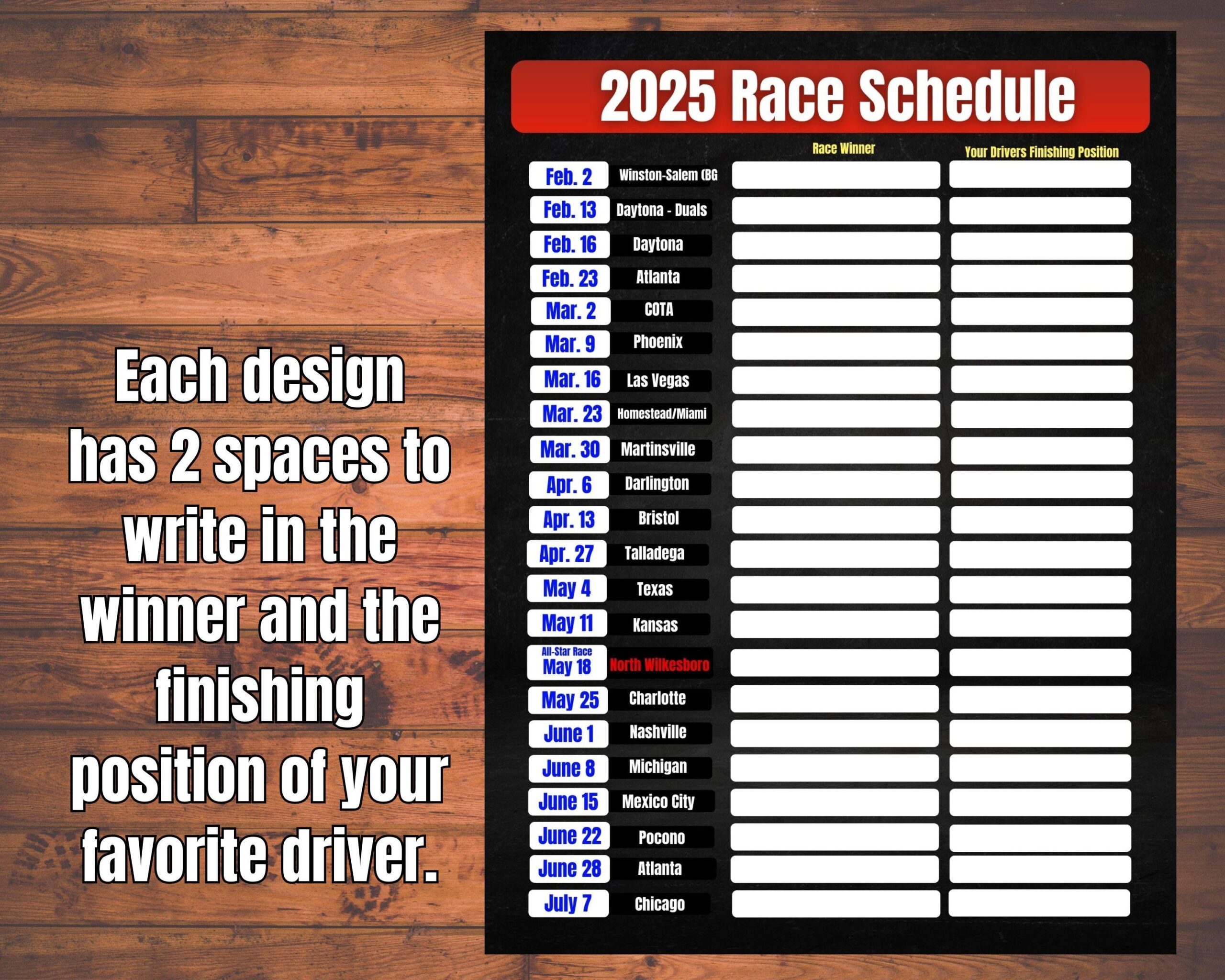 Nascar Cup Schedule 2025 Nascar Schedule Fill In The Blank Schedule PDF Printable Race Schedule Etsy