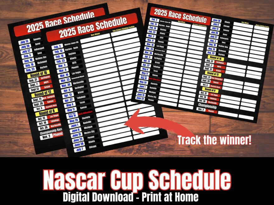 Nascar Cup Schedule 2025 Nascar Schedule Fill In The Blank Schedule PDF Printable Race Schedule Etsy