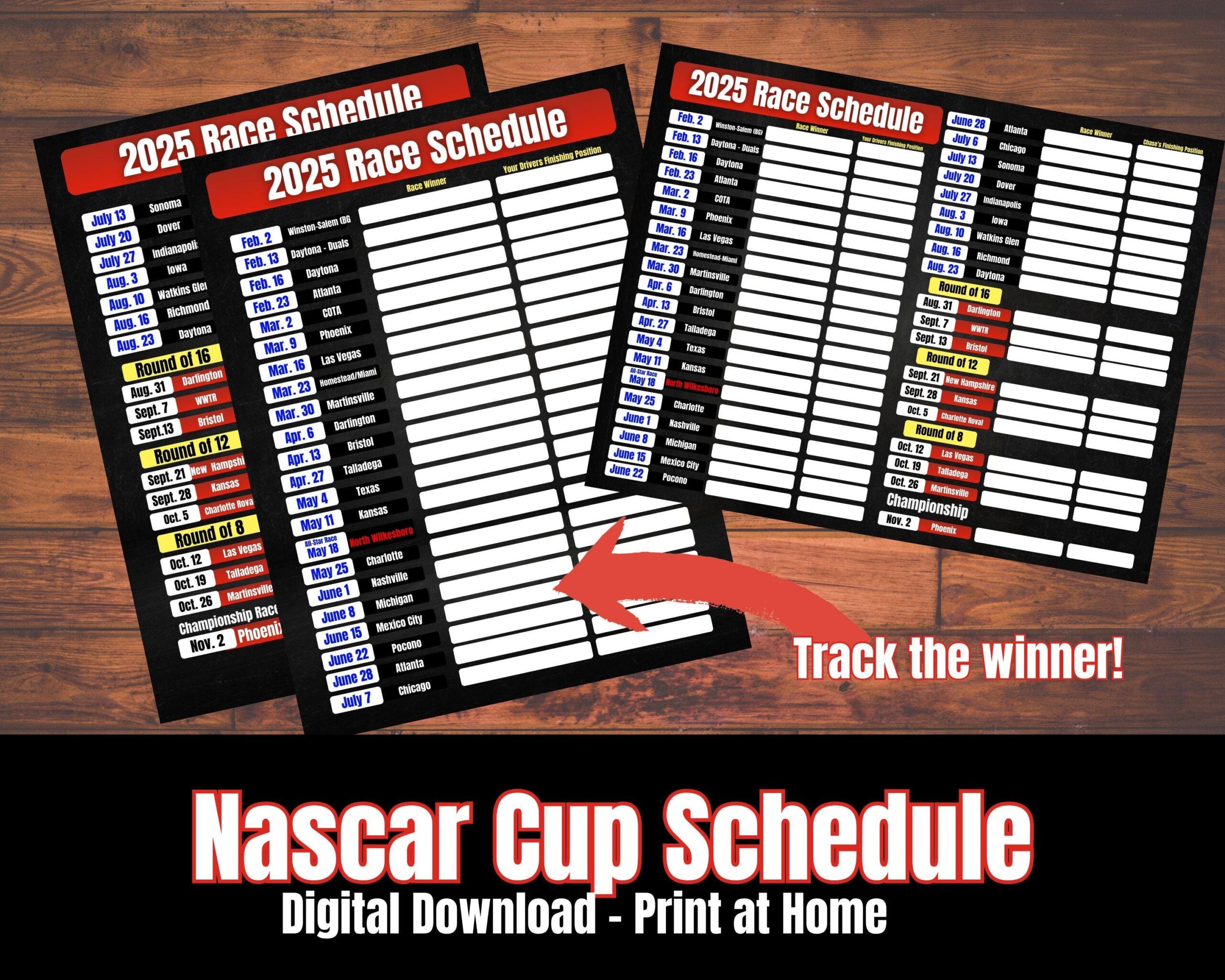 Nascar Cup Schedule 2025 Nascar Schedule Fill In The Blank Schedule PDF Printable Race Schedule Etsy