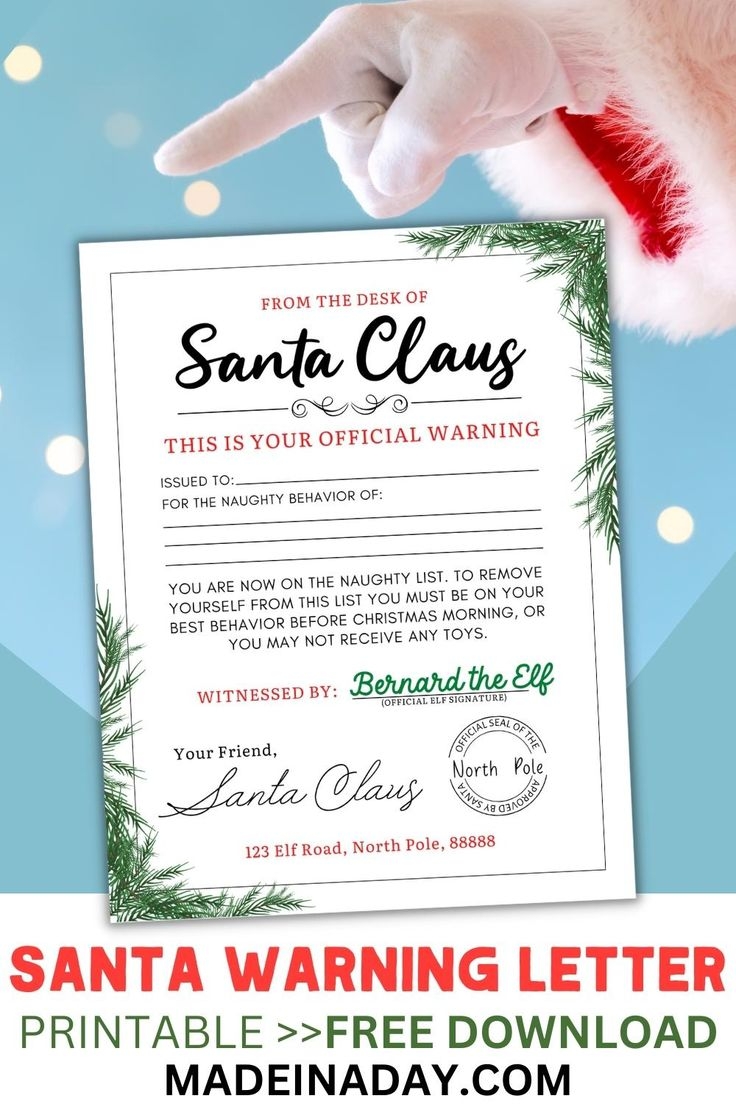 Free Printable Warning Letter From Santa