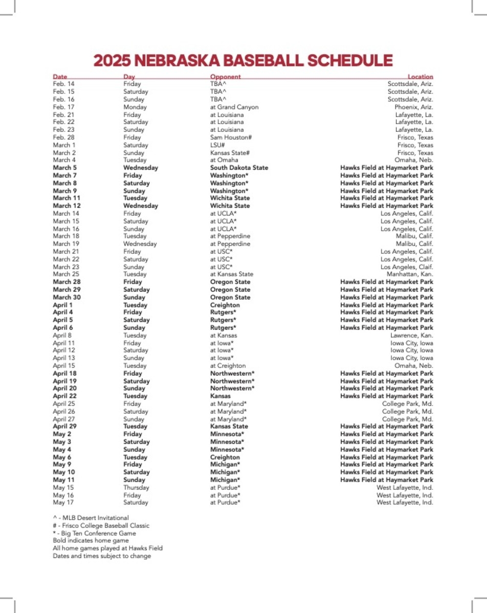 Nebraska Huskers Announce 2025 Baseball Schedule Athlon Sports