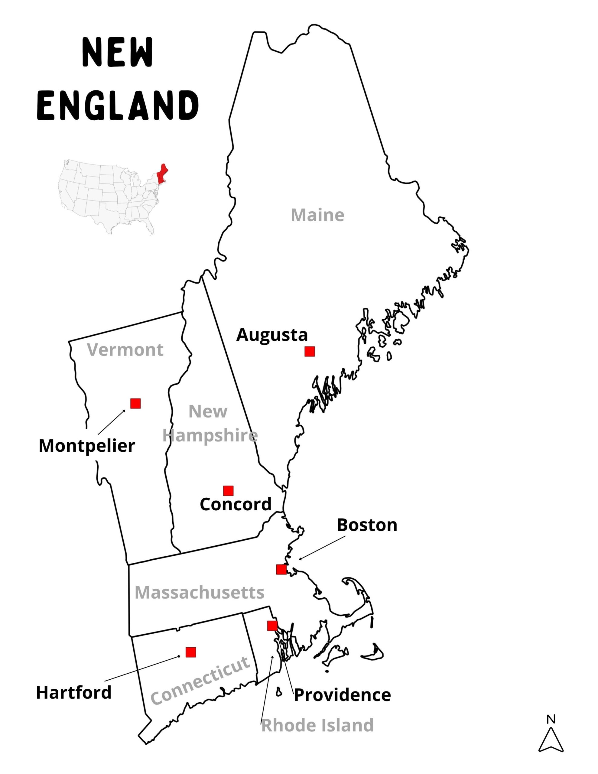 Printable Map Of New England States