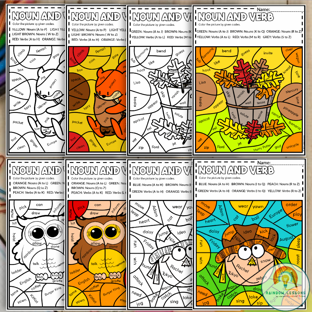 Noun And Verbs Worksheets Fall Color By Word Noun And Verbs Morning Made By Teachers