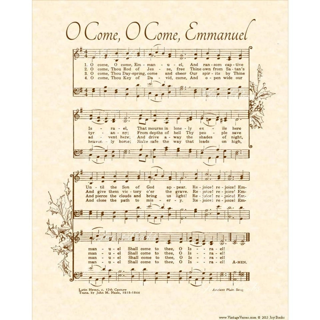 O Come O Come Emmanuel Christian Home Office Decor Christmas Carol Wall Art Holiday Wall Art Vintage Verses Sheet Music Art Advent Etsy Canada