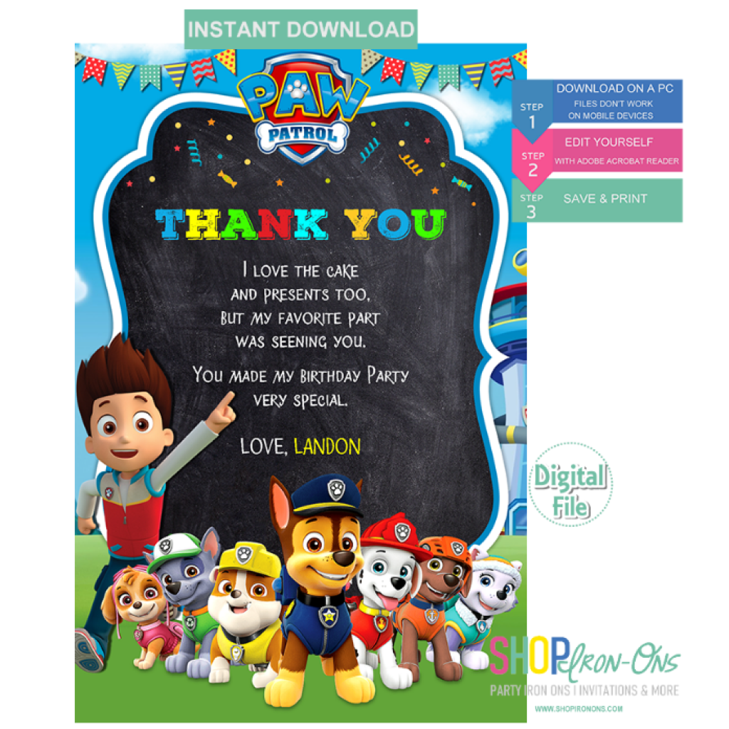 Paw Patrol Printable Instant Download Birthday Invite