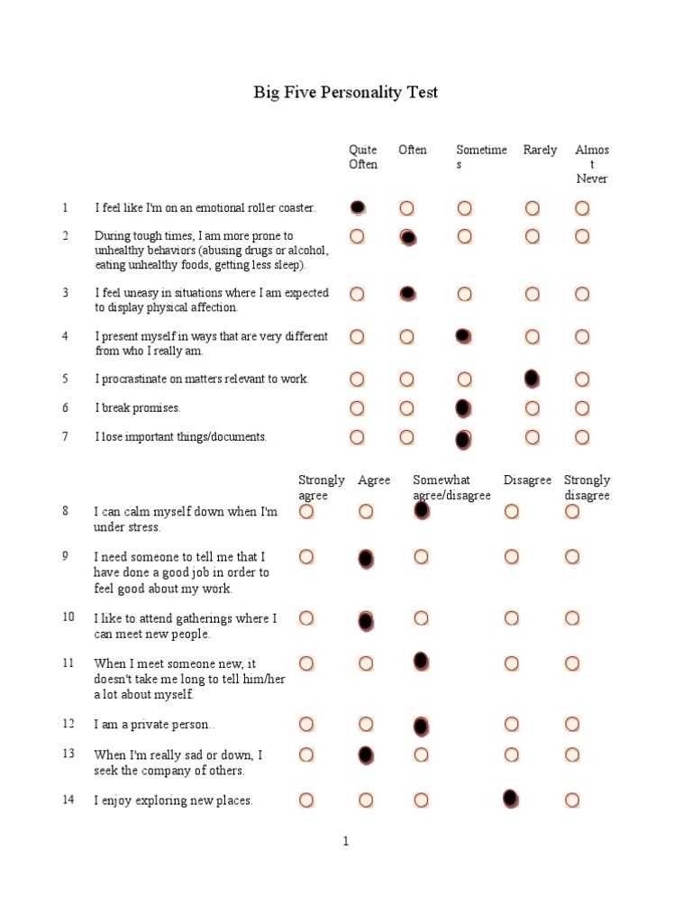 PDF The Big Five Personality Test pdf Thomas Mcclure Academia edu Worksheets Library