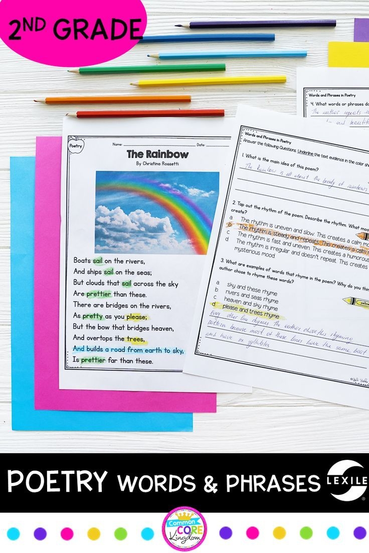Poetry Words Phrases Poems Rhyme Alliteration Worksheets 2nd Grade RL 2 4