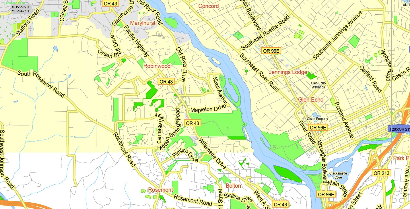 Portland Map Oregon Vancouver WA Printable Exact Vector City Plan 2000 Meters Scale Fully Editable Adobe Illustrator Maps In Vector Detailed Street Maps Illustrator PDF CorelDRAW EPS DWG DXF
