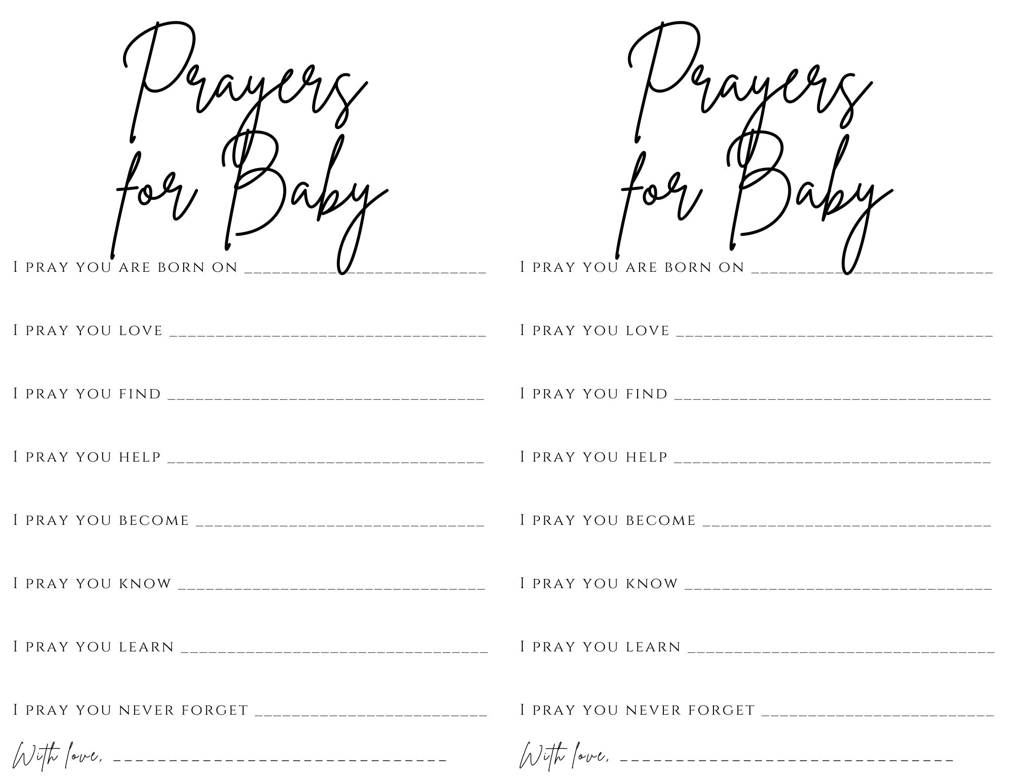 Prayers For Baby Fill In The Blank Baby Shower Game Baby Shower Activity Etsy