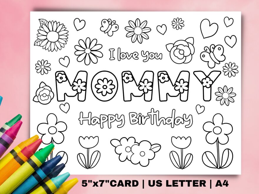 Printable Birthday Coloring Card For Mom Happy Birthday Mommy Printable Card Kids Craft For Mom Mom Gift From Kids Digital Download Etsy