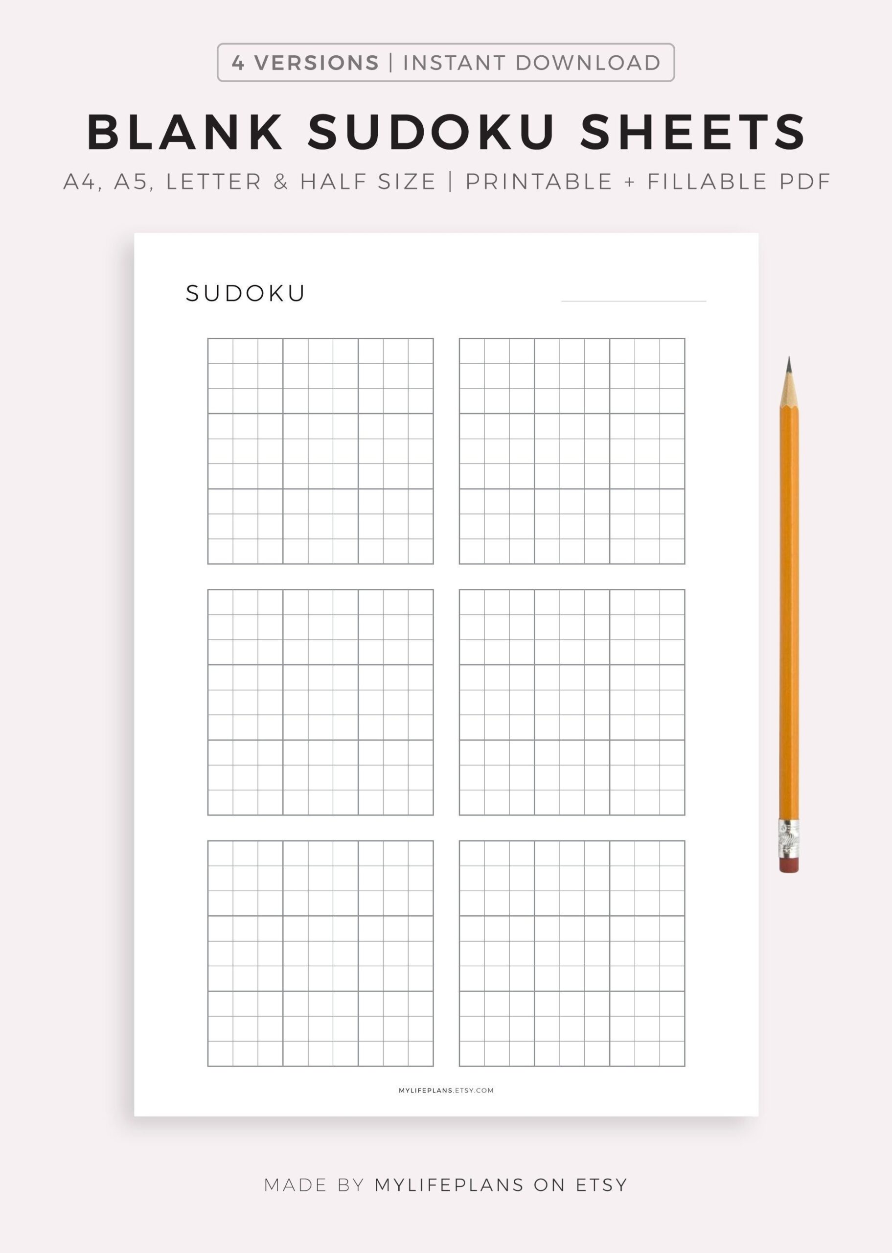 Printable Blank Sudoku Sheets Sudoku Grid Template Instant Download PDF Etsy UK