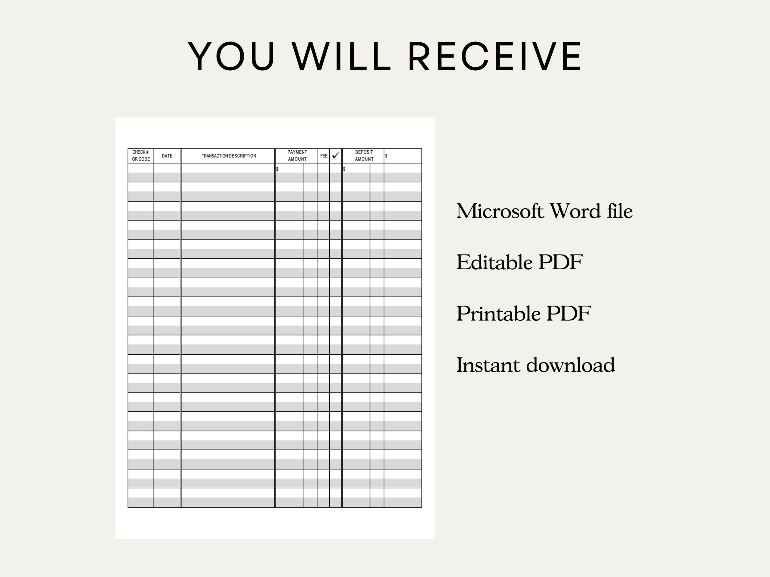 Printable Check Register Microsoft Word