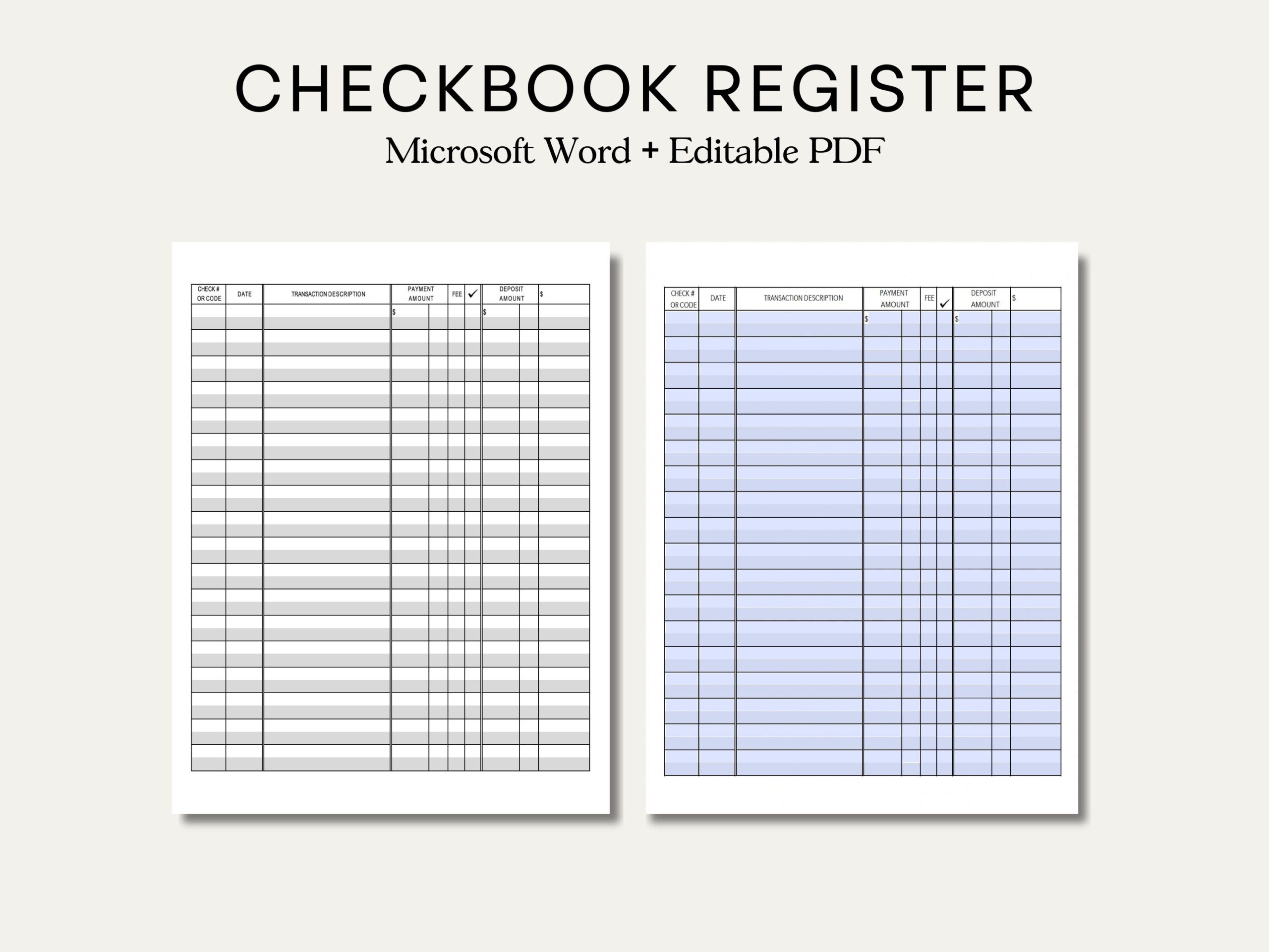 Printable Checkbook Register PDF File Prints On 8 1 2 X 11 Inch Paper Check Register Credit Debit Balance Log Transaction Register Etsy