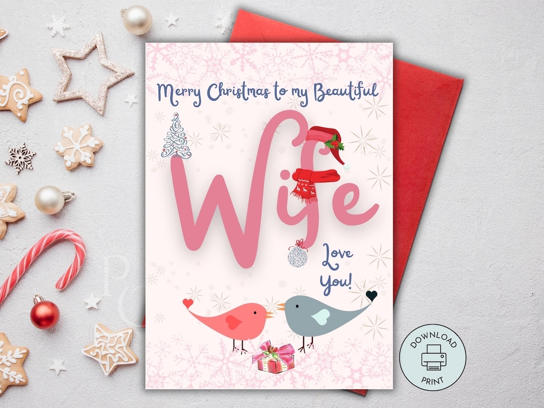 Printable Christmas Card For Wife Merry Christmas Wife Card Xmas Card Wife Season Greeting Card For Wife Instant Digital Download Card Etsy UK