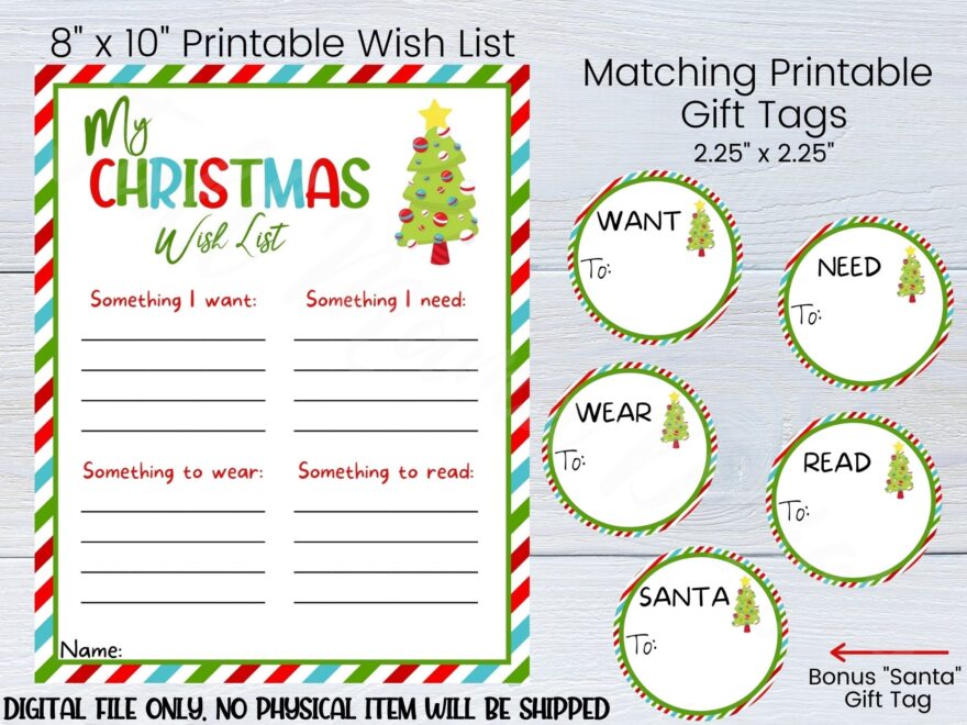 Printable Christmas Wish List Secret Santa Digital Download Want Need Wear Read List Dear Santa Letter Printable Christmas Gift Tags Etsy de