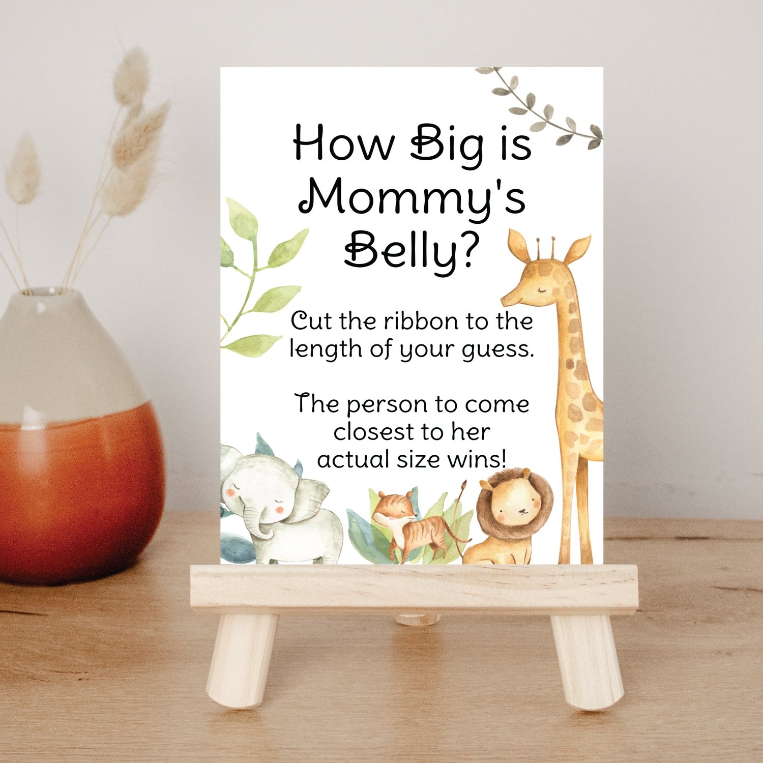 Printable How Big Is Mommy s Belly Jungle Animals Baby Shower Game Sign