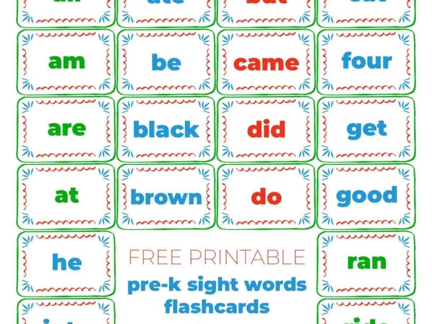 Printable Kindergarten Sight Words Flash Cards Free Printables Online