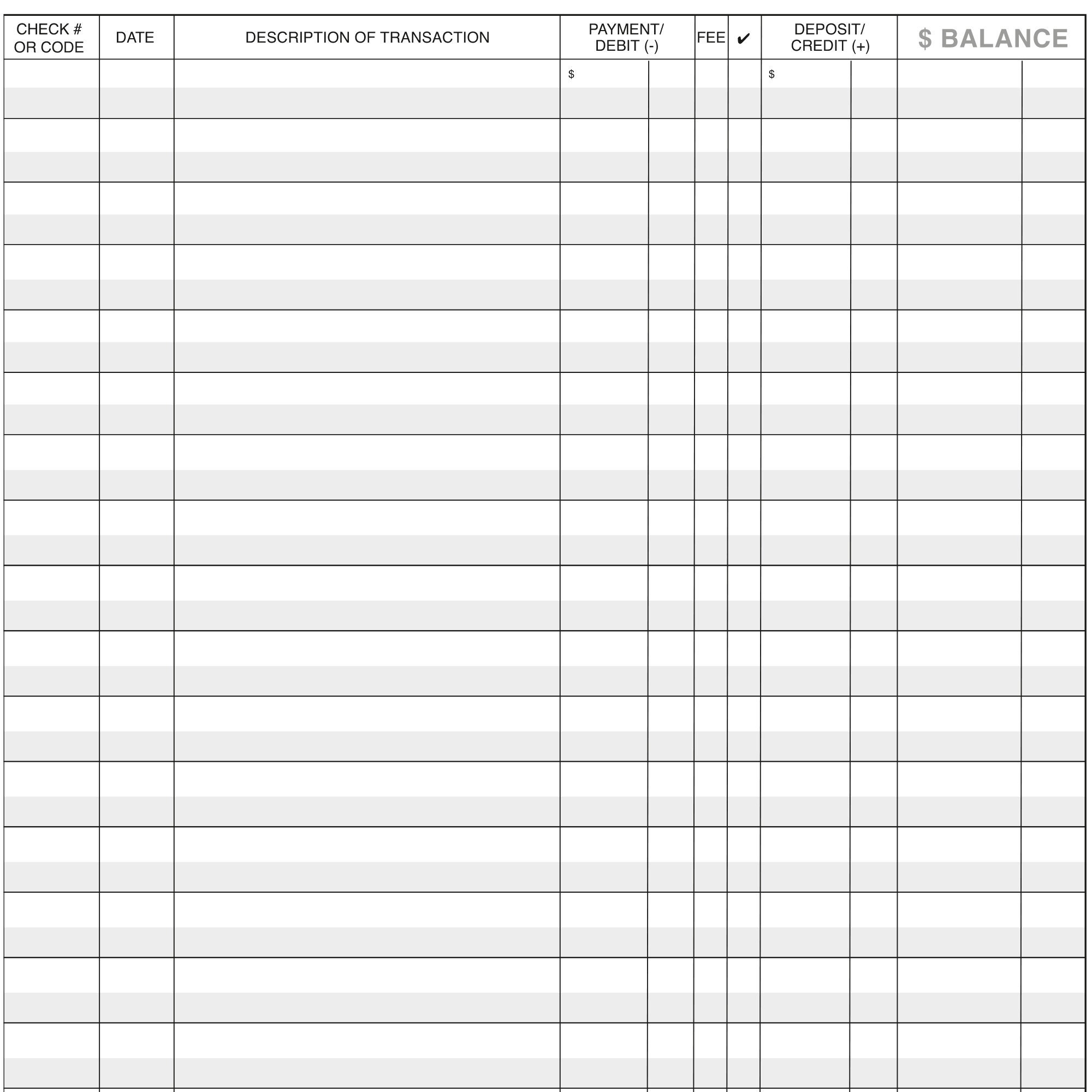 Free Printable Checkbook Balance Sheet
