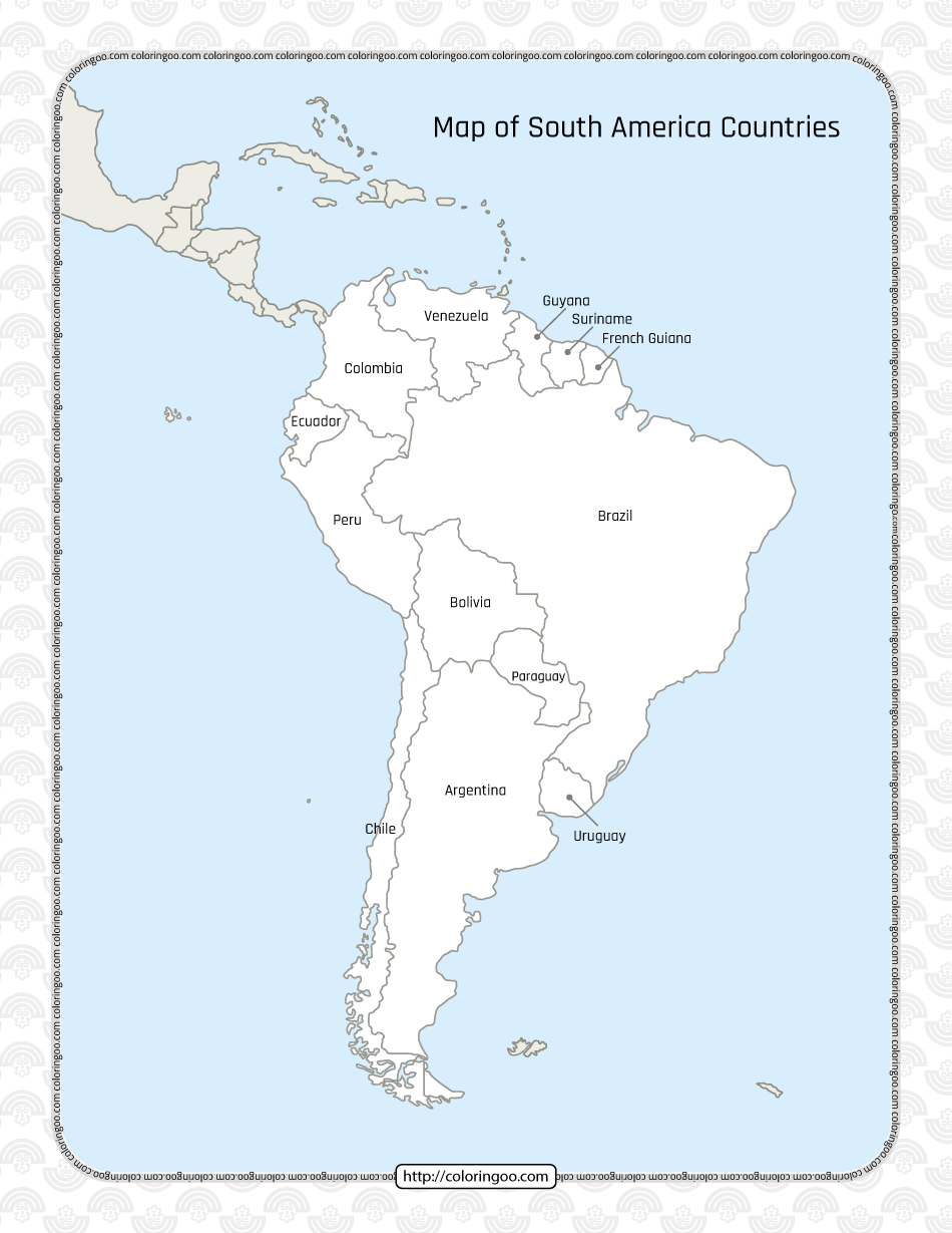 Printable Map Of South America Countries Worksheet