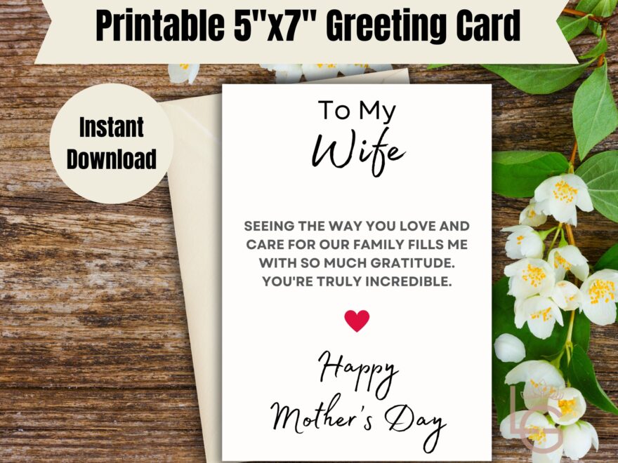 Printable Mother s Day Card For Wife Instant Download Mothers Day Card From Husband Etsy