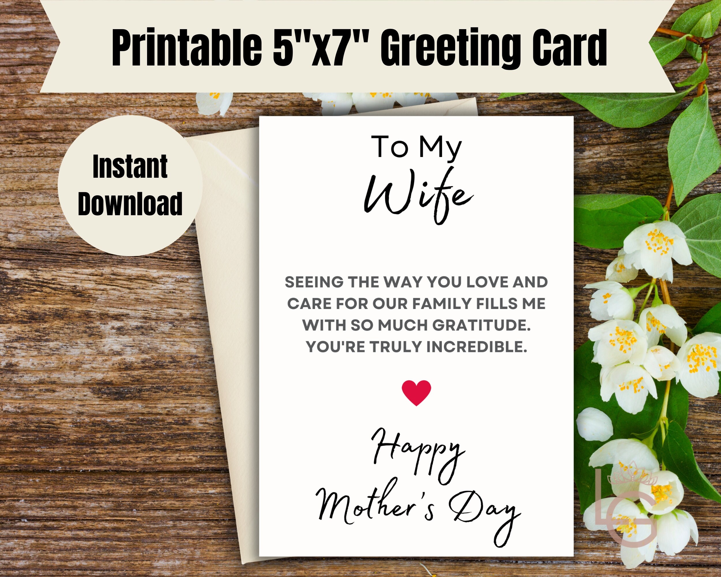 Printable Mother s Day Card For Wife Instant Download Mothers Day Card From Husband Etsy